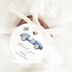 Bewerkbare raceauto cookie gunst tag sjabloon, race auto cadeau tag, dank u tag voor baby shower of verjaardagsfeestje decoraties 1003