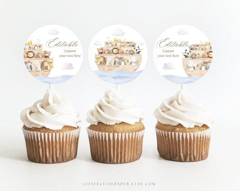 Editable Noahs Ark Cupcake Toppers Template, Noahs Ark Cake Toppers for ...