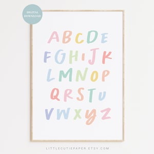 Rainbow ABC Poster Descarga digital, Rainbow Alphabet Chart Wall Art, Póster ABC para Rainbow Kids Room, Nursery Wall Art RNB001