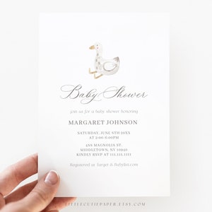 Editable Duck Babyshower Invite Card Template, Minimal Duck Baby Shower Invitation 1001