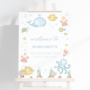 Editable Under the Sea Welcome Sign Template, Ocean Birthday Welcome Sign, Welcome Poster Sign for Baby Shower or Birthday Party 1004, 2004
