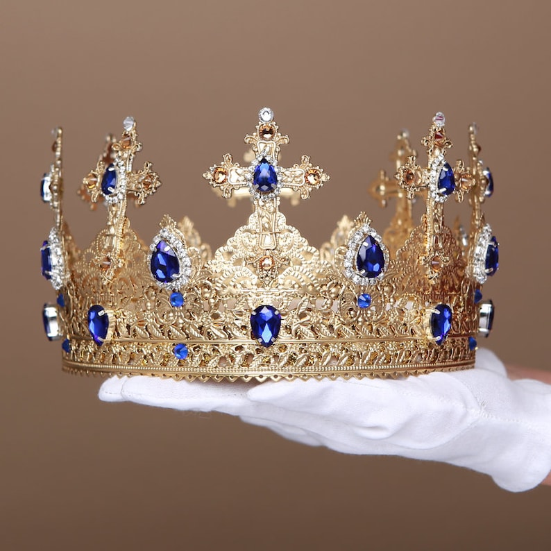 Sapphire Gold Cross King Crown King Crown Men's Crown Etsy