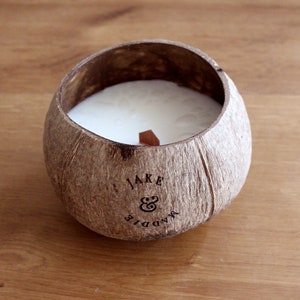 Un-Scented Wooden Wick Soy Wax Lead Free Jake & Maddie Coconut Shell Candle. Vegan Cruelty Free Soy Wax Coconut Shell Un-Scented Candle