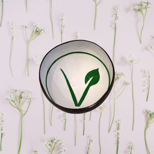 Coconut Bowl Jake & Maddie White Vegan V Lacquer Paint Metallic Best Vegan Gift Hand Painted Coconut Bowls Eco-Friendly Coconut Bowl