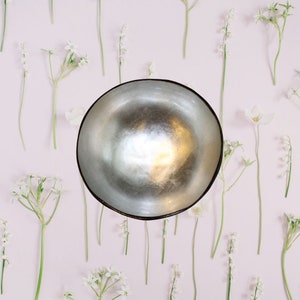Coconut Bowl Jake & Maddie Silver Leaf Lacquer Paint Metallic Best Vegan Gift Hand Painted Coconut Bowls Eco-Friendly Coconut Bowl