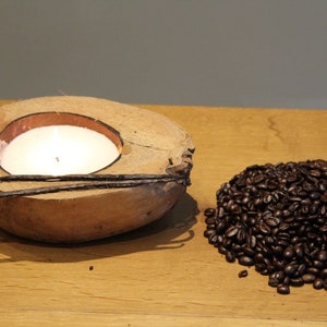Vanilla Coffee Fire Pit Soy Wax Lead Free Jake & Maddie Coconut Shell Candle - Vegan Cruelty Free Soy Wax Coconut Shell Vanilla Coffee Scent