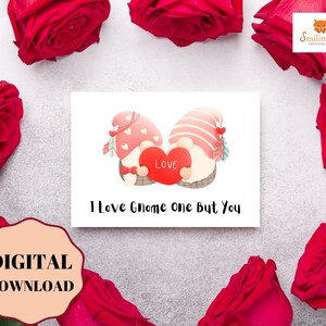 Gnome Valentines Card Printable, 5x7 Digital Valentines Day Card, Valentines Day Card Printable, Punny Card, Love Card and Envelope Template