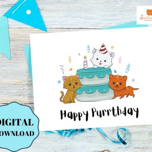Biglietto d'auguri Punny stampabile, biglietto d'auguri digitale 5x7, biglietto d'auguri stampabile a casa per gli amanti dei gatti, biglietto d'auguri e modello di busta