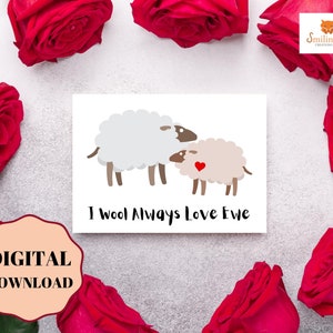 Wool Valentine Card Printable, 5x7 Digital Valentines Day Card, Valentines Day Card Printable, Punny Cards, Love Card and Envelope Template