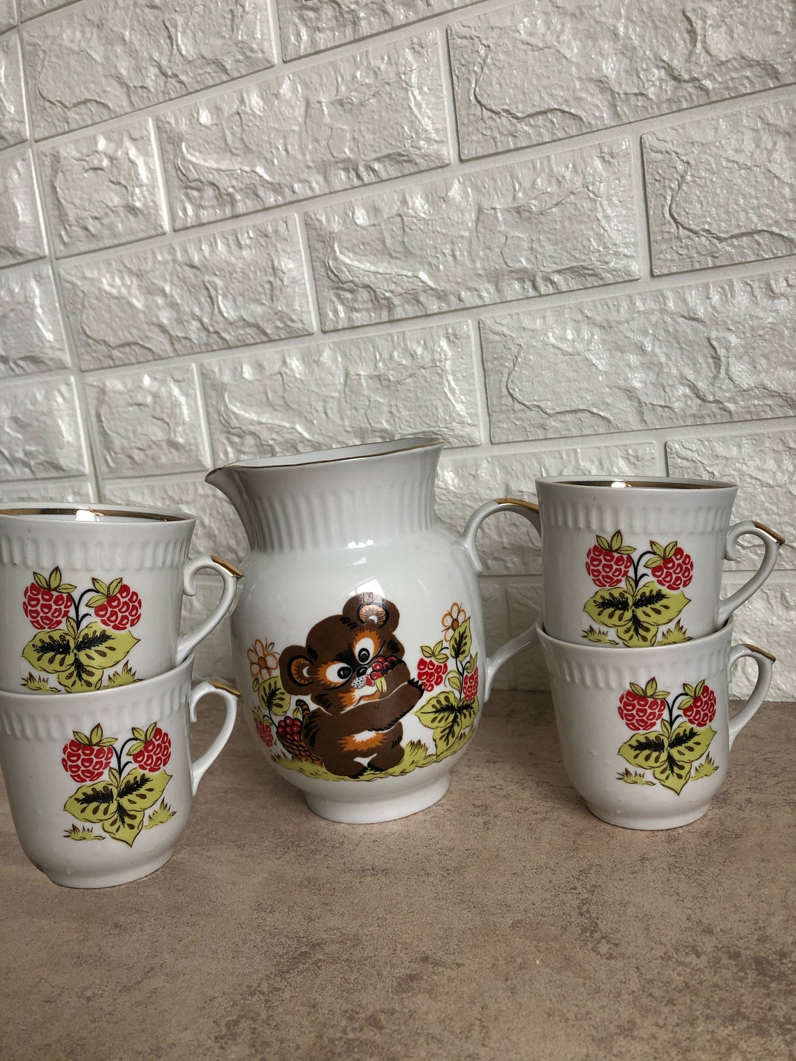 Set of cups and jug juice set Pitcher and 4 cups Milk jug Etsy