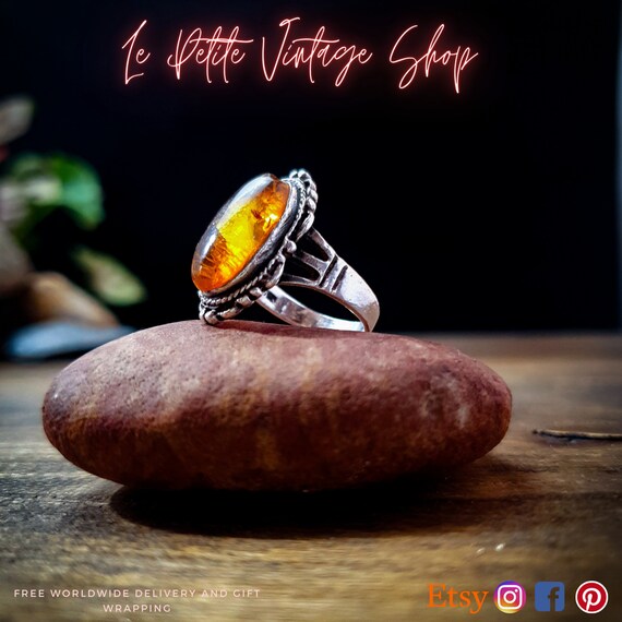 Vintage Baltic Amber Ring,  Boho Style Statement … - image 6