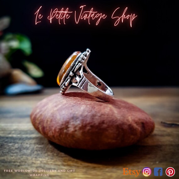 Vintage Baltic Amber Ring,  Boho Style Statement … - image 5