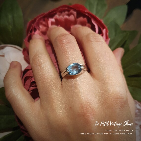 Vintage Silver Aquamarine Statement Ring, Solitair
