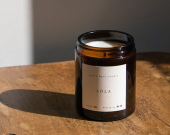 SŌLA. Lemongrass, Orange and Rosewood | Natural Citronella Scented Candle | Wood Wick | Vegan | Handmade | Eco | Minimalist decor