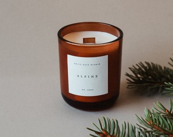 Alpine. Pine, Clove, Thyme and Cedar Scented Luxury Christmas Candle with Wood Wick