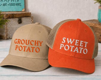 Gorras de camionero para parejas para el Día de Acción de Gracias: Divertido conjunto de gorras de batata y patata gruñona para el Día de Acción de Gracias entre amigos.