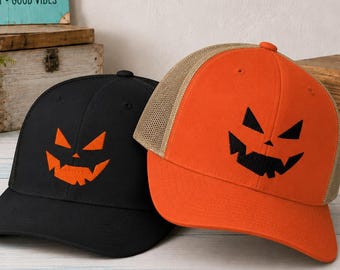 Gruselige Trucker-Mütze mit Kürbisgesicht: Halloween-Jack-O'Lantern-Netzkappen für Paare