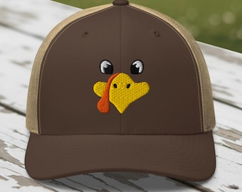 Gorra camionera minimalista con cara de pavo: gorra bordada de Acción de Gracias con la palabra "Gobble Gobble".