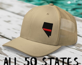 Gorra de camionero Thin Red Line State: Gorra bordada de bombero