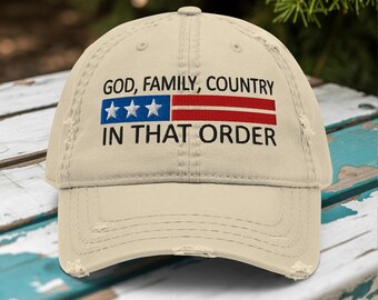 God Family Country Dad Hat: Christian Patriotic Faith Baseball Cap