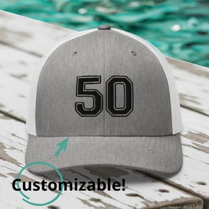 Custom Sports Number Trucker Hat: Embroidered Birthday Year, Player Number Cap