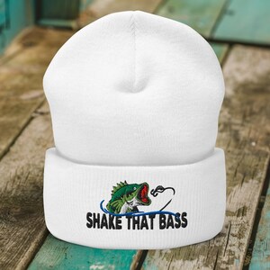 Shake That Bass Fishing Beanie Hat: Embroidered Fisherman Winter Cap