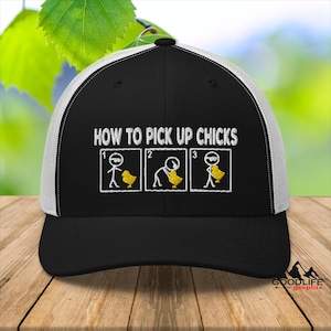 How to Pick up Chicks Hat, 90's Kid, Chicken Farm, Funny Mens Hat, Boyfriend Hat, Father's Day, Baseball Cap, Dad Hat, Trucker Hat, Ball Cap