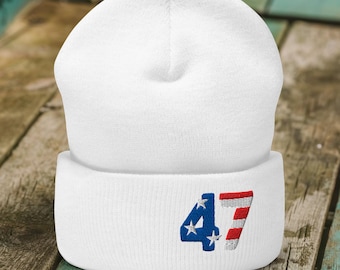 Trump 47 Embroidered Knit Beanie: MAGA America Hat