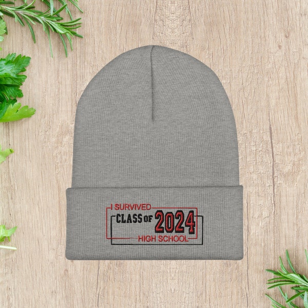 Graduation Class of 2024 Beanie Hat, Personalized Graduation Gift, High School Grad Beanie, I Survived High School, Beanie Hat, Embroidered