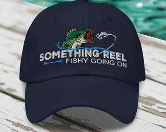 Bass Fishing Dad Hat: Something Reel Fishy Going On Ball Cap