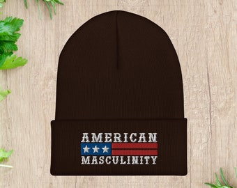 American Masculinity Beanie Hat, Men's Beanie, Manly gift, Flag Beanie, Workout Hat, Husband, Outdoors, Father's Day, Beanie Hat, Embroider