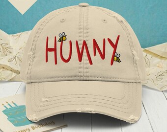 Hunny Bee Dad Hat: Pooh Bär Honig Bestickte Distressed Cap