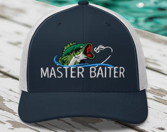 Funny Bass Fishing Trucker Hat: Embroidered Master Baiter Angler Cap