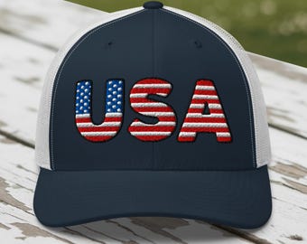 USA Trucker Hat: Embroidered Patriotic 250 American Flag Mesh Cap