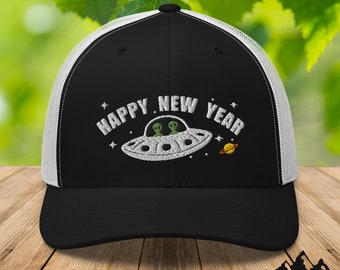 Alien New Years Hat, UFOLOGY, Happy New Years Hat, UFO 2024 Hat, Embroider, Baseball Cap, Trucker Hat, Dad Hat, Distressed Hat