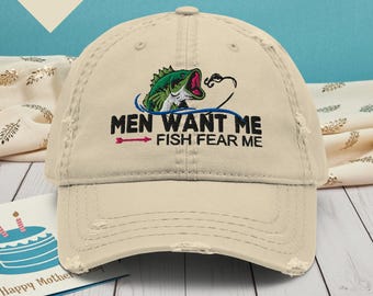 Frauen Angeln Distressed Dad Hat: Lustige See Leben Bass Cap