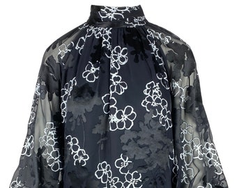 DEVORE Silk Blouse SETA/  silk shirt DEVORE, Black silk blouse, Silk Shirt, Formal silk blouse, Cocktail silk blouse, Prom silk blouse