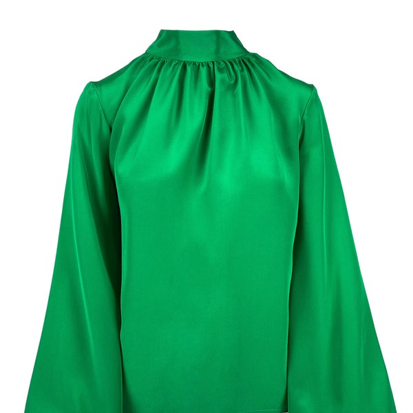 GREEN, lazur, yelow silk blouse, Bell sleeves blouse,  Silk Shirt , Formal silk blouse , Prom silk blouse, Yellow silk blouse, blue