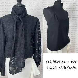 SILK BLOUSE / silk shirt + top 100% silk BLACK silk blouse, Silk Shirt , Formal silk blouse , Cocktail silk blouse, Prom silk blouse
