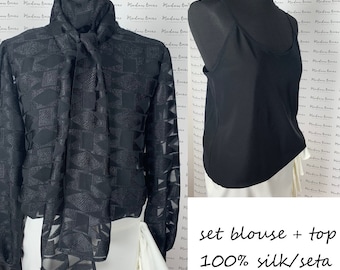SILK BLOUSE / silk shirt + top 100% silk BLACK silk blouse, Silk Shirt , Formal silk blouse , Cocktail silk blouse, Prom silk blouse