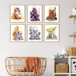 STAR WARS Wall Art Set Star Wars Prints Star Wars Gift Boys Printable Wall Decal Kids Room Decor Nursery Poster Darth Vader Yoda