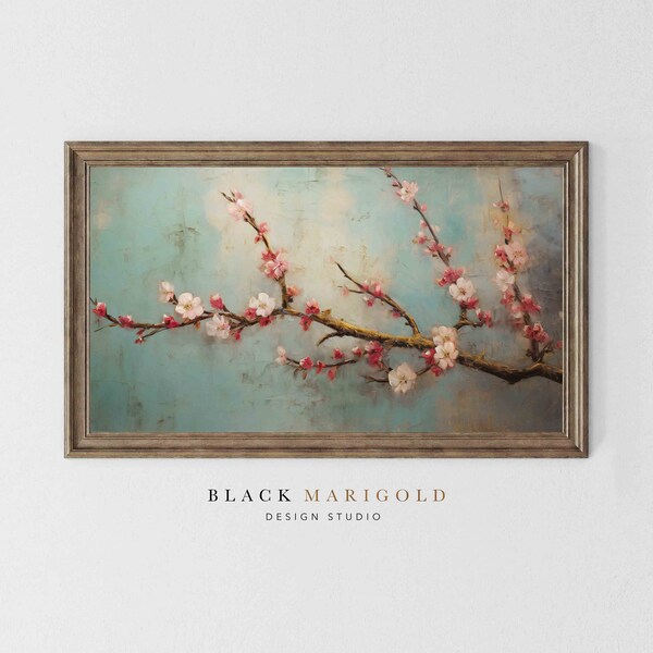 Blossoms and Teal | Vintage Oil Painting Wall Art