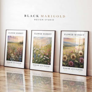 Set of 3 Prints | Flower Fields | Vintage Oil Painting Wall Art