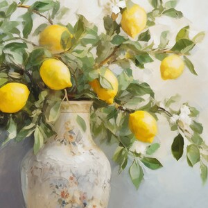 Lemon Bouquet Vintage Oil Painting Wall Art image 2