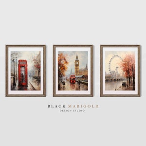Set of 3 Prints | London&#39;s Iconic Landmarks | Vintage Oil Painting Wall Art