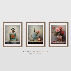 Set of 3 Prints | Perfume Bottle&#39;s | Vintage Oil Painting Wall Art