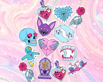 30 Pack Paper Pastel Goth Creepy Valentines Stickers Set 1
