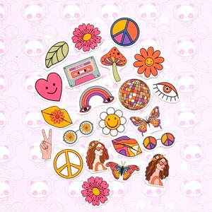 35 Pack Paper 70s Hippy Elements Retro Stickers SET 1