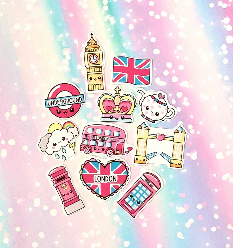 28 Pack Paper Kawaii British London Stickers Etsy