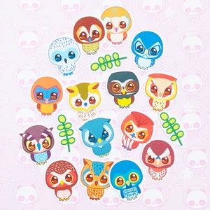 30 Pack Paper Kawaii Owls Stickers SET 2
